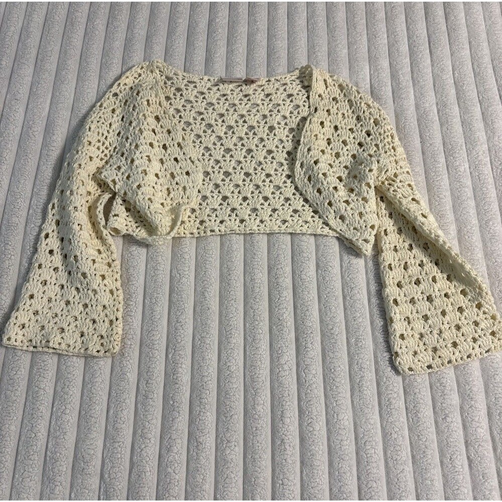 Xhilaration Y2K Cropped Bolero Crochet Cardigan Womens Medium Cream Boho Cotton